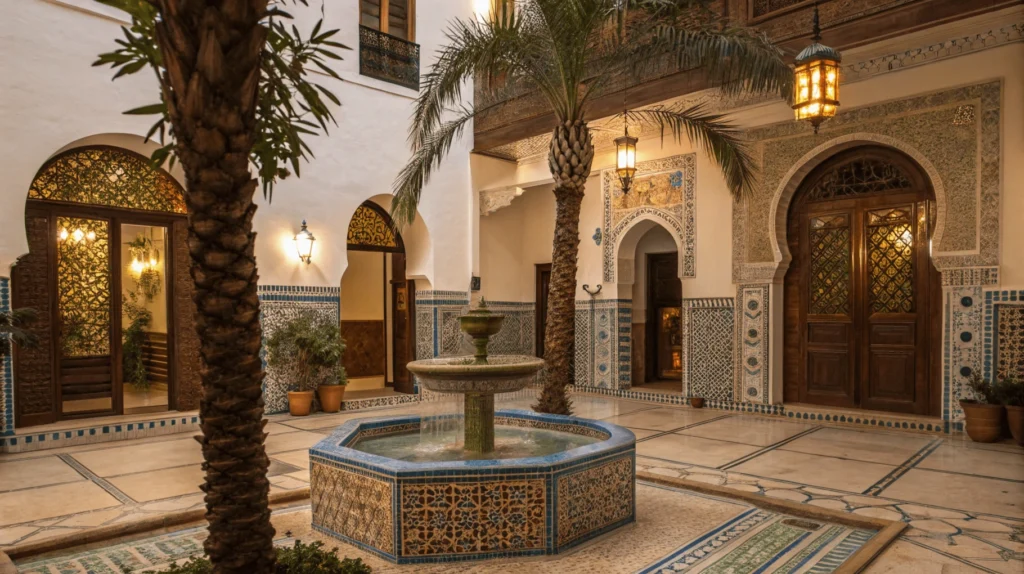 Intérieur authentique d’un riad marocain traditionnel