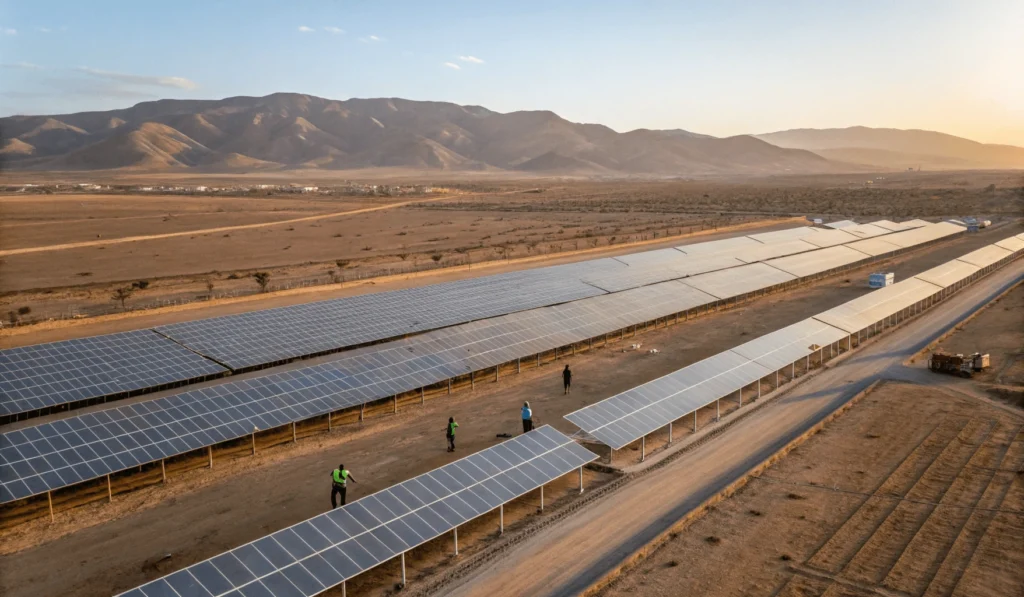 Complexe solaire Noor à Ouarzazate, exemple clé des Investissements directs étrangers au Maroc.