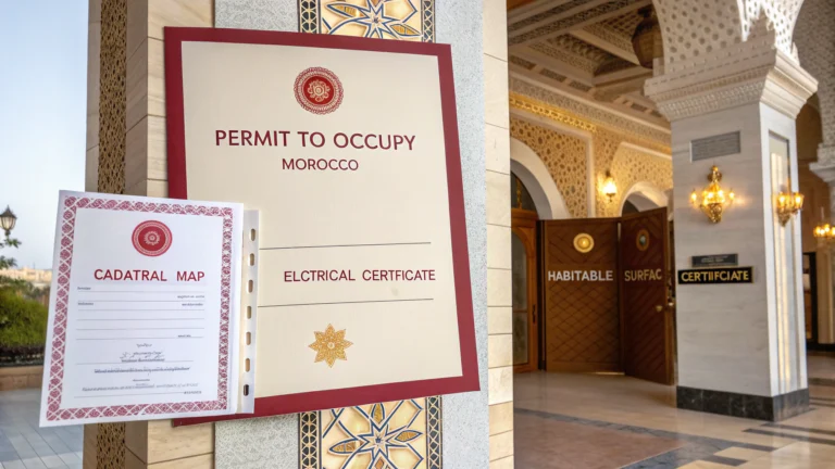 Collage des documents nécessaires pour obtenir le Permis d’Habiter au Maroc selon l'article.
