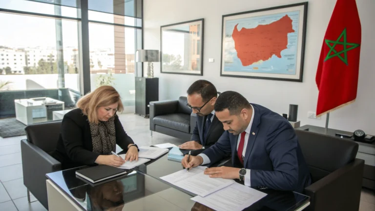 Investisseurs étrangers finalisant un Financement à 110% avec un notaire marocain.